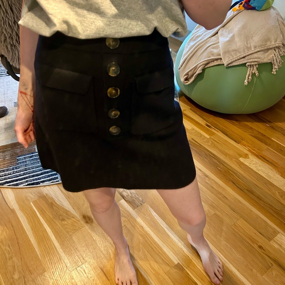 Sezane Navy Mini Skirt with Button Detail